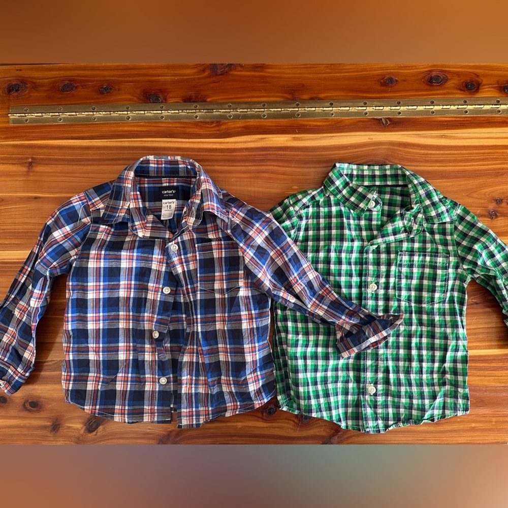 Carter's Kids Plaid Button-Down Shirts - Blue, Red, and Green Lot of 2
